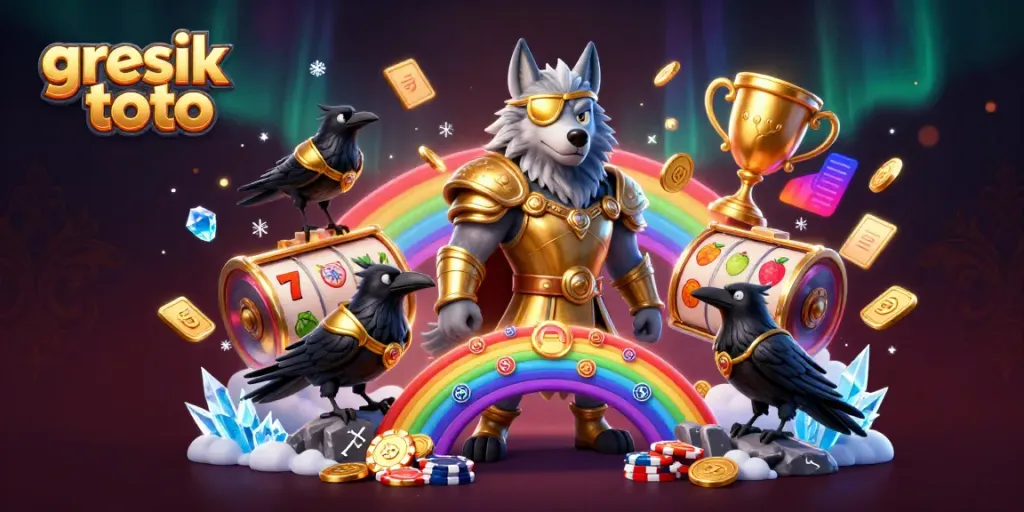 Experience the thrill of gresik toto gaming with Odin and his ravens amidst vibrant casino elements.