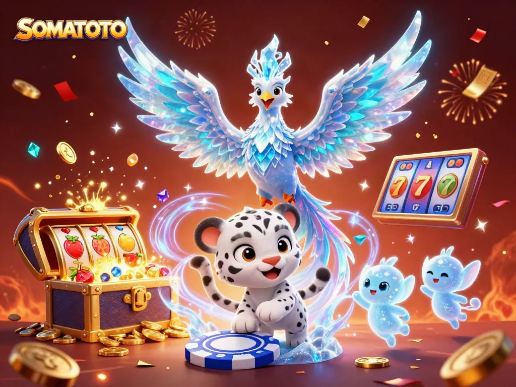 SOMATOTO slots ignite excitement with a dazzling ice phoenix and vibrant gaming elements.