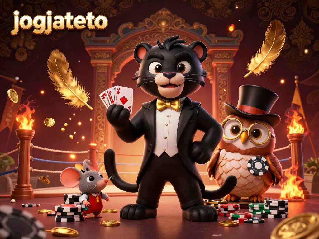 Experience the thrill of gameplay at jogjatoto with a stylish panther dealer, an owl with poker chips, and a lucky mouse.