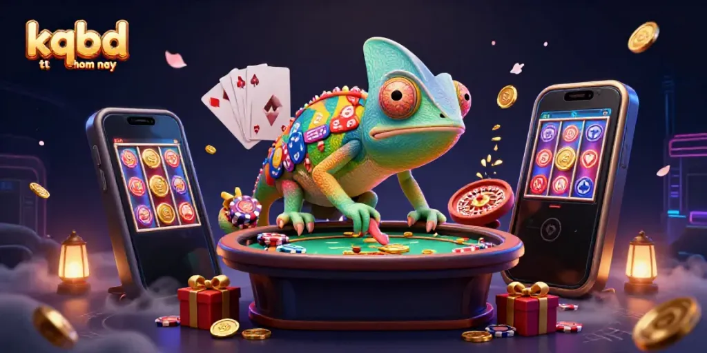 Experience exciting wins with kqbd tt hom nay as the chameleon casino owner captures golden coins and engages in gaming.