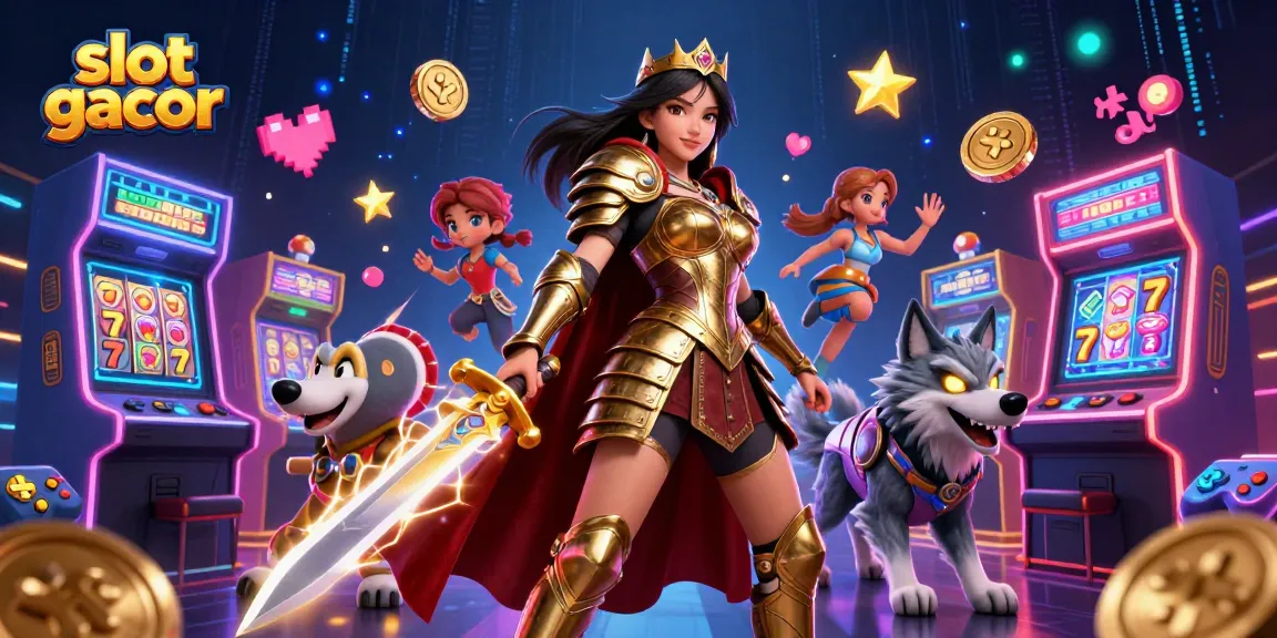 Engage with slot gacor action in a vibrant casino environment featuring a warrior queen.
