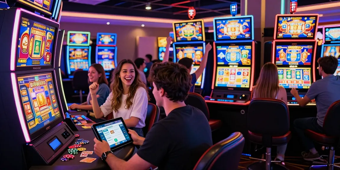 Pengalaman bermain LUXURY777 di kasino online dengan mesin slot cerah dan pemain yang merayakan kemenangan.