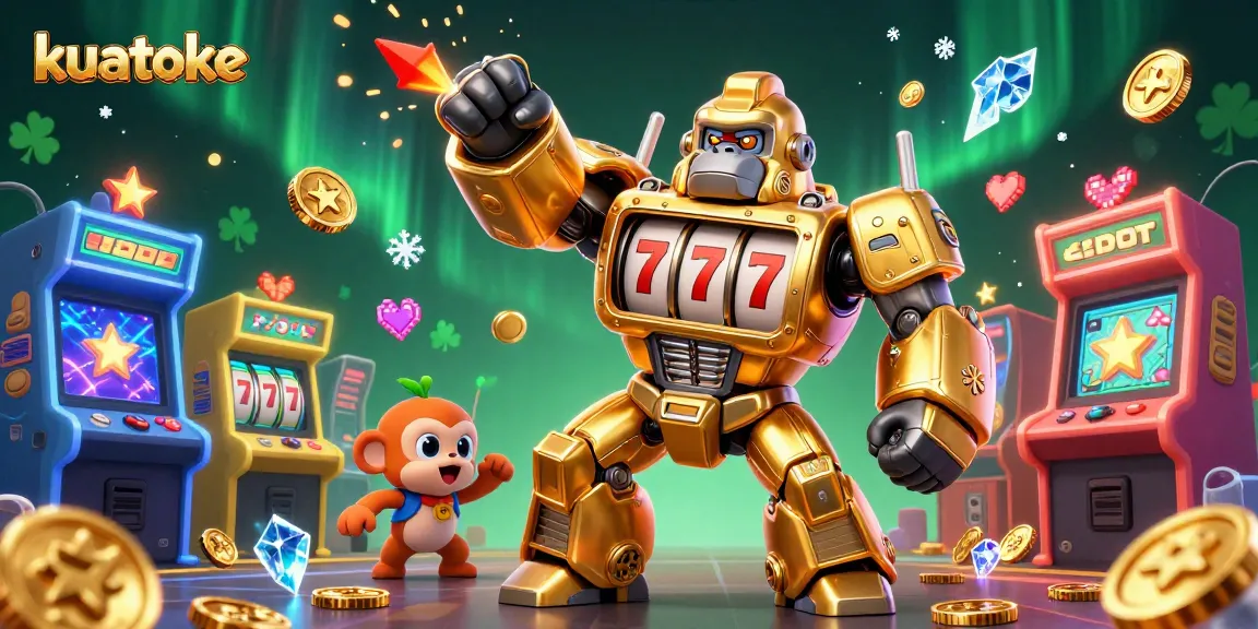 Kuatoke offers thrilling slot gaming with a unique transformer-style gorilla mech in action.