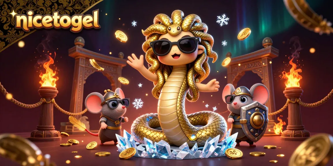 Experience thrilling gaming with nicetogel in a vibrant 3D illustration showcasing Medusa, a warrior mouse, and dynamic casino elements.