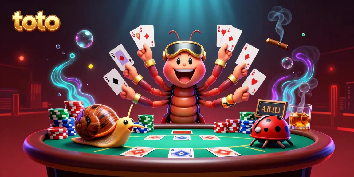 Experience exciting toto gameplay with a cartoon dealer managing high-stakes poker.