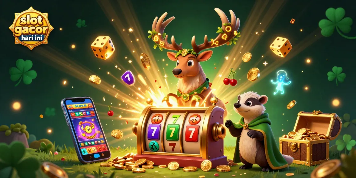 Experience the thrill of slot gacor hari ini with a vibrant 3D scene showcasing jackpot excitement and winning symbols.
