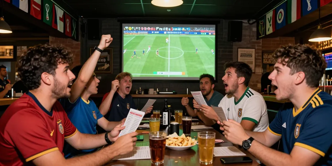 Fans engaging with tempototo betting platform during intense World Cup match, vibrant atmosphere and excitement.