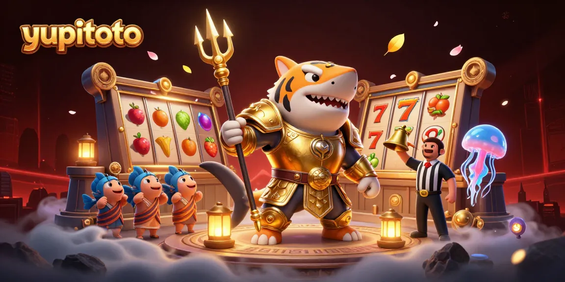 Permainan slot di YUPITOTO dengan simbol buah yang berkilau dan fitur jackpot berwarna cerah.