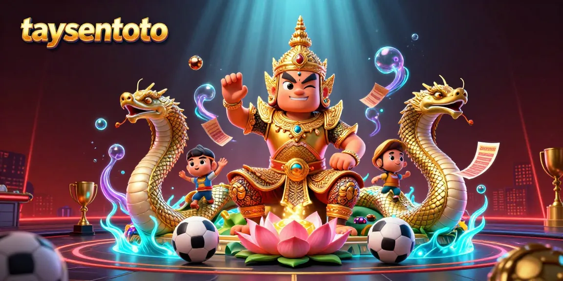 Taysentoto menghadirkan suasana taruhan bola Piala Dunia 2026 dengan karakter penjaga kuil dan elemen stadion yang dinamis.
