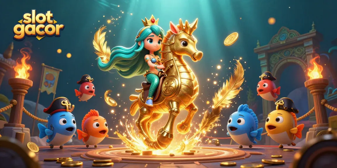 Menangkan permainan slot gacor dengan putri duyung dan kuda laut di arena pertarungan yang penuh emas.