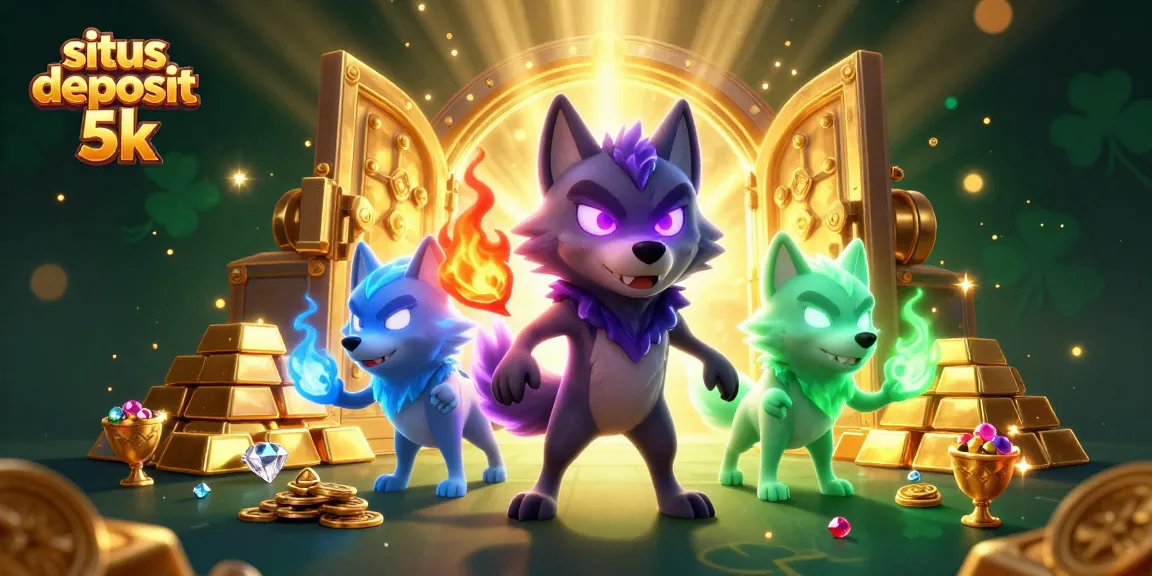 Experience situs deposit 5k with glowing wolves and treasure in a vibrant casino scene.