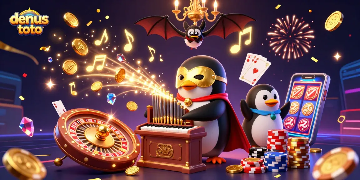 Mainkan densus toto dengan koin emas dan karakter menarik dalam ilustrasi ceria.