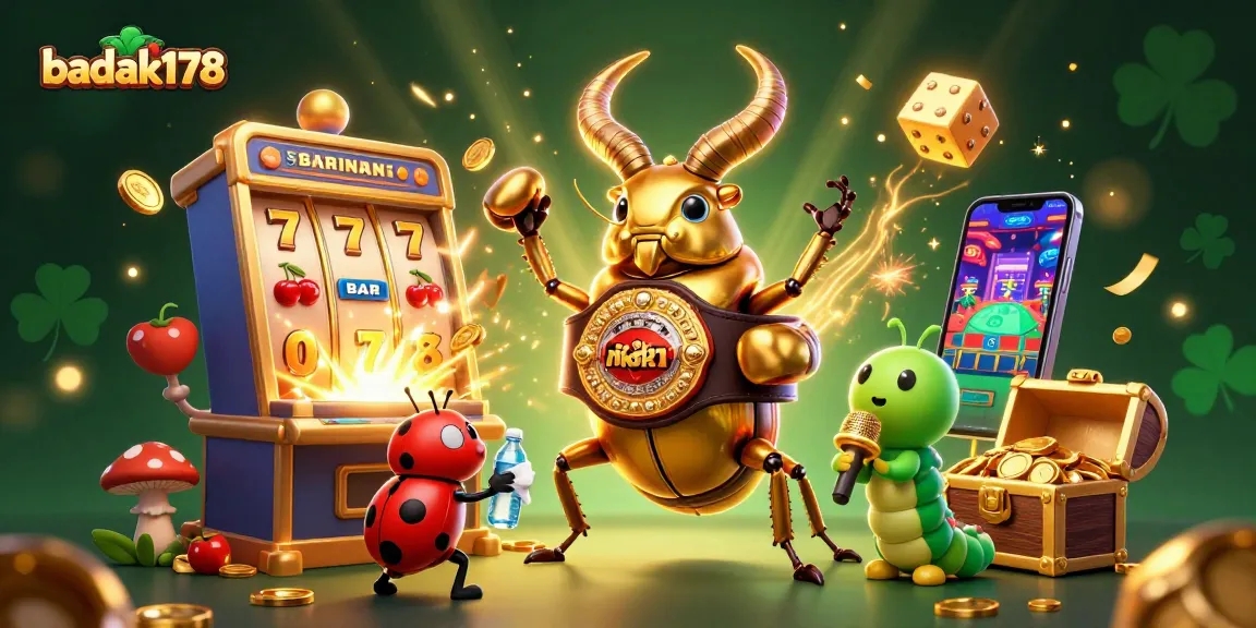 Engage in thrilling slots action with badak178's jackpot adventure featuring vibrant characters.