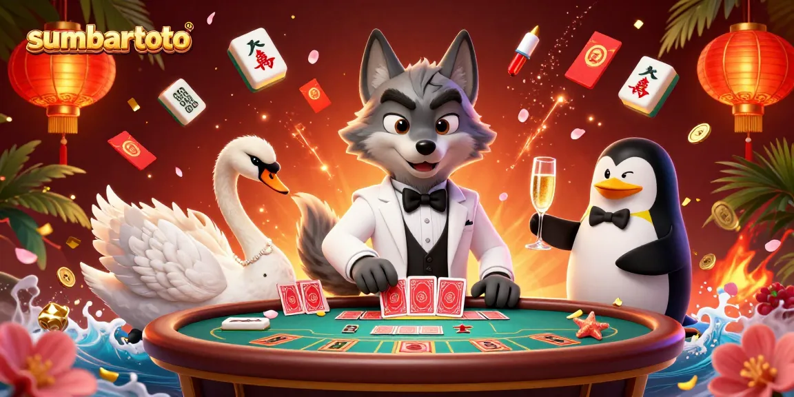 Bocoran game mobile di sumbartoto menghadirkan suasana kasino yang berwarna dan menang dengan kartu dan sampanye.
