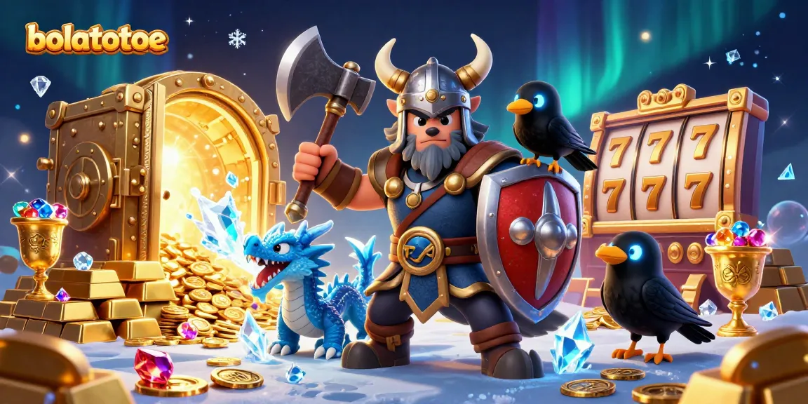 Experience bolatotoe with a vibrant 3D scene featuring a Viking wolf warrior and dragon amid slot game riches.